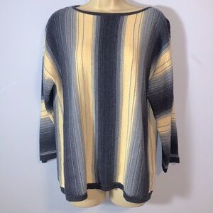 Chaps denim petite XL blue cream vertical stripes cotton western long sleeve